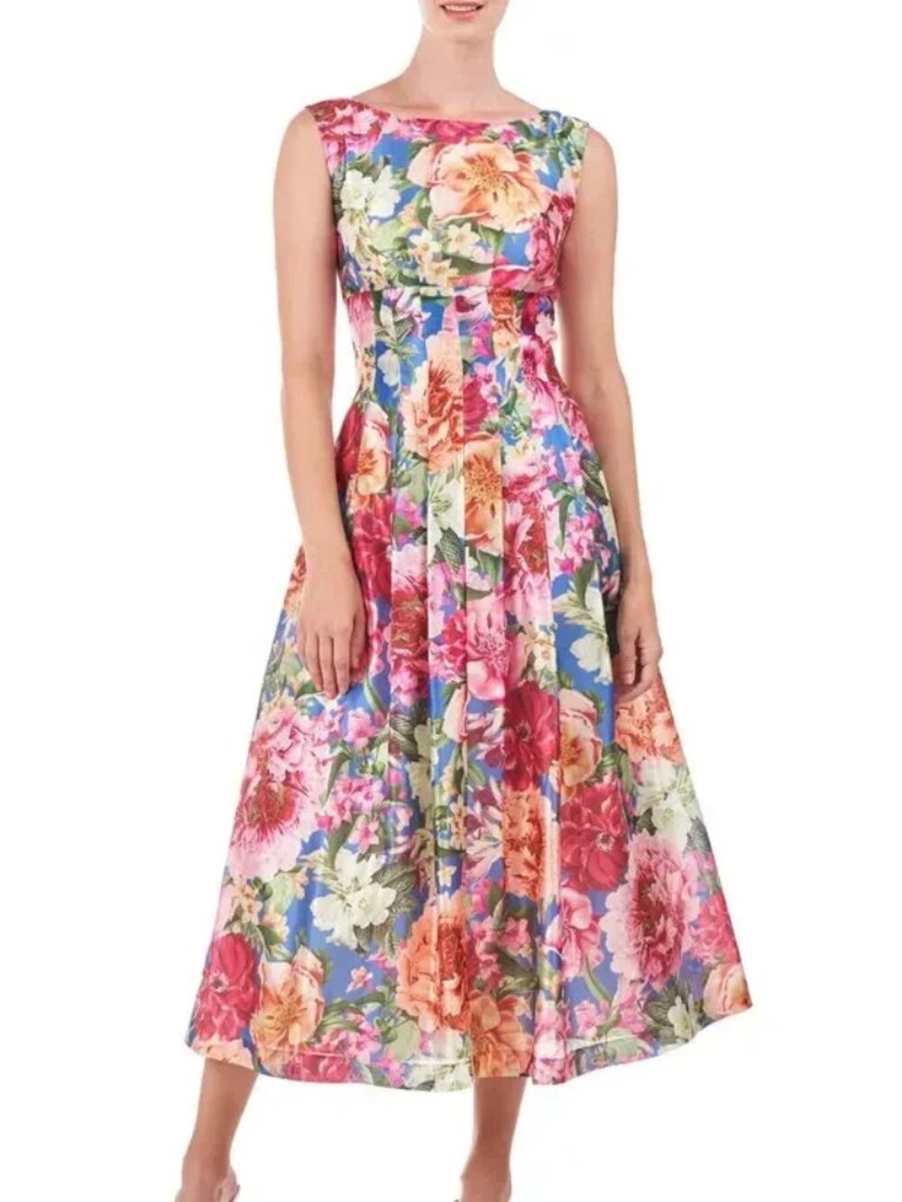 Kay Unger Harriet Floral Cocktail Midi Dress, Size 14